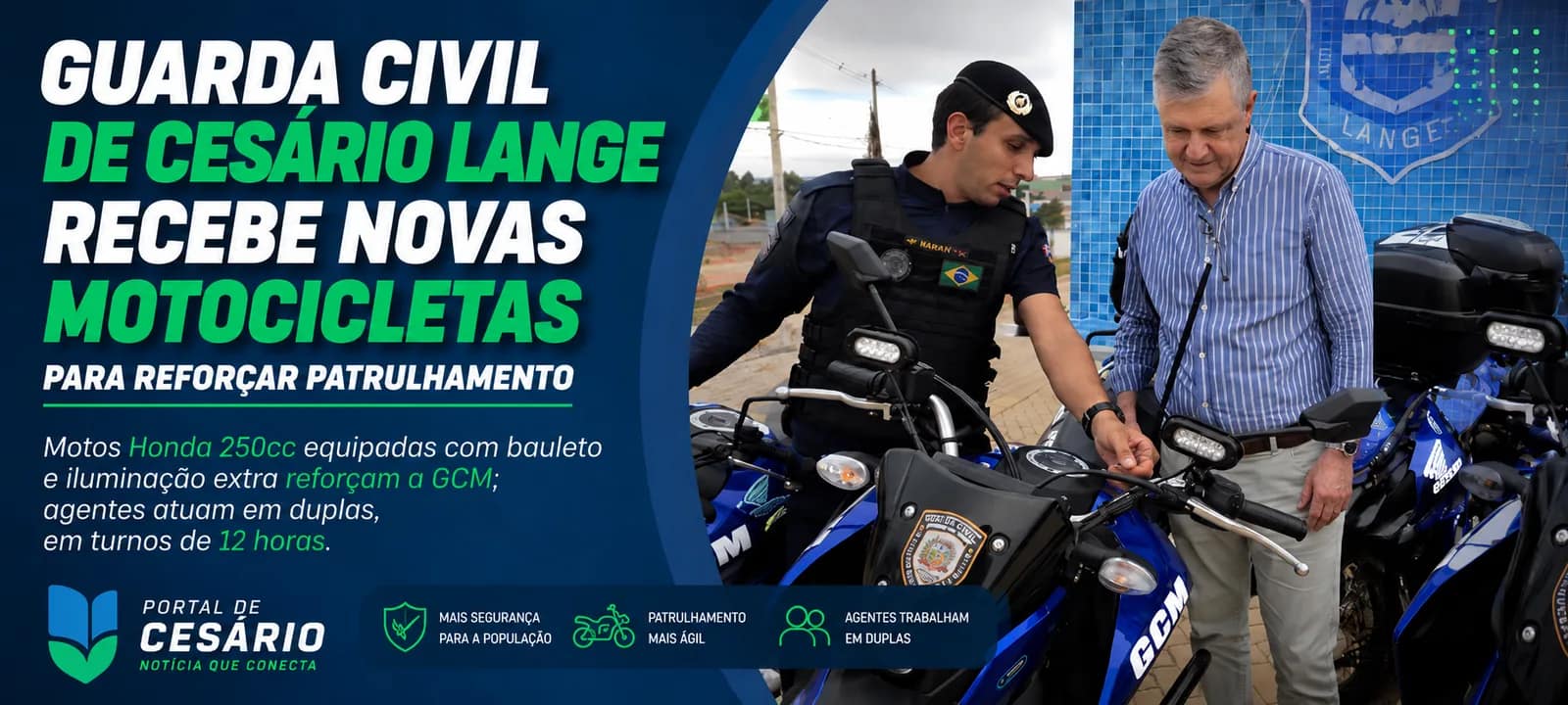 Guarda Civil de Cesário Lange recebe novas motocicletas para reforçar patrulhame - Cidade em Cesário Lange