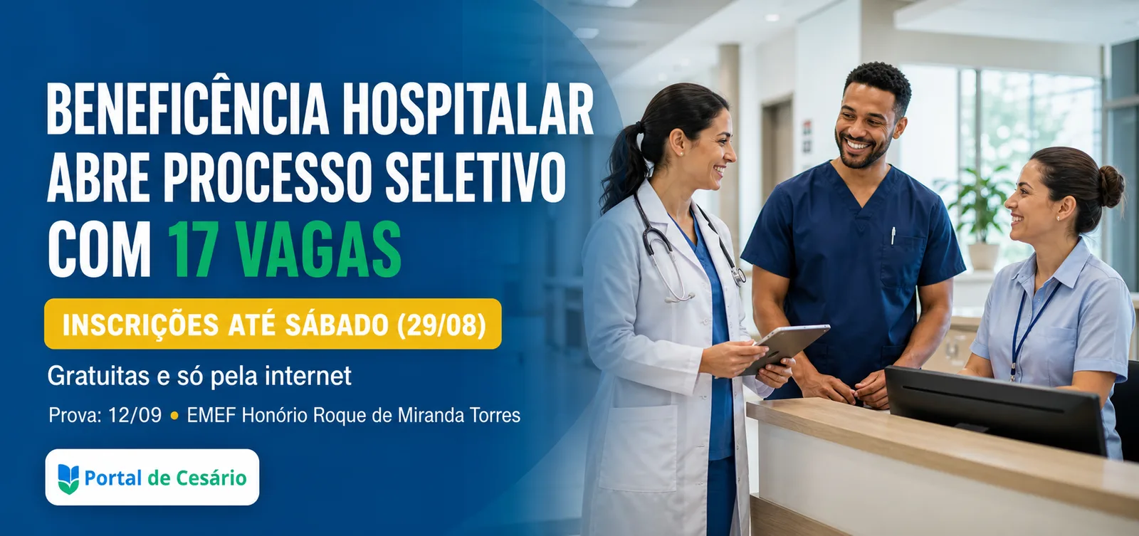 Cesário Lange: Beneficência Hospitalar abre processo seletivo com 17 vagas e ins - Empregos em Cesário Lange