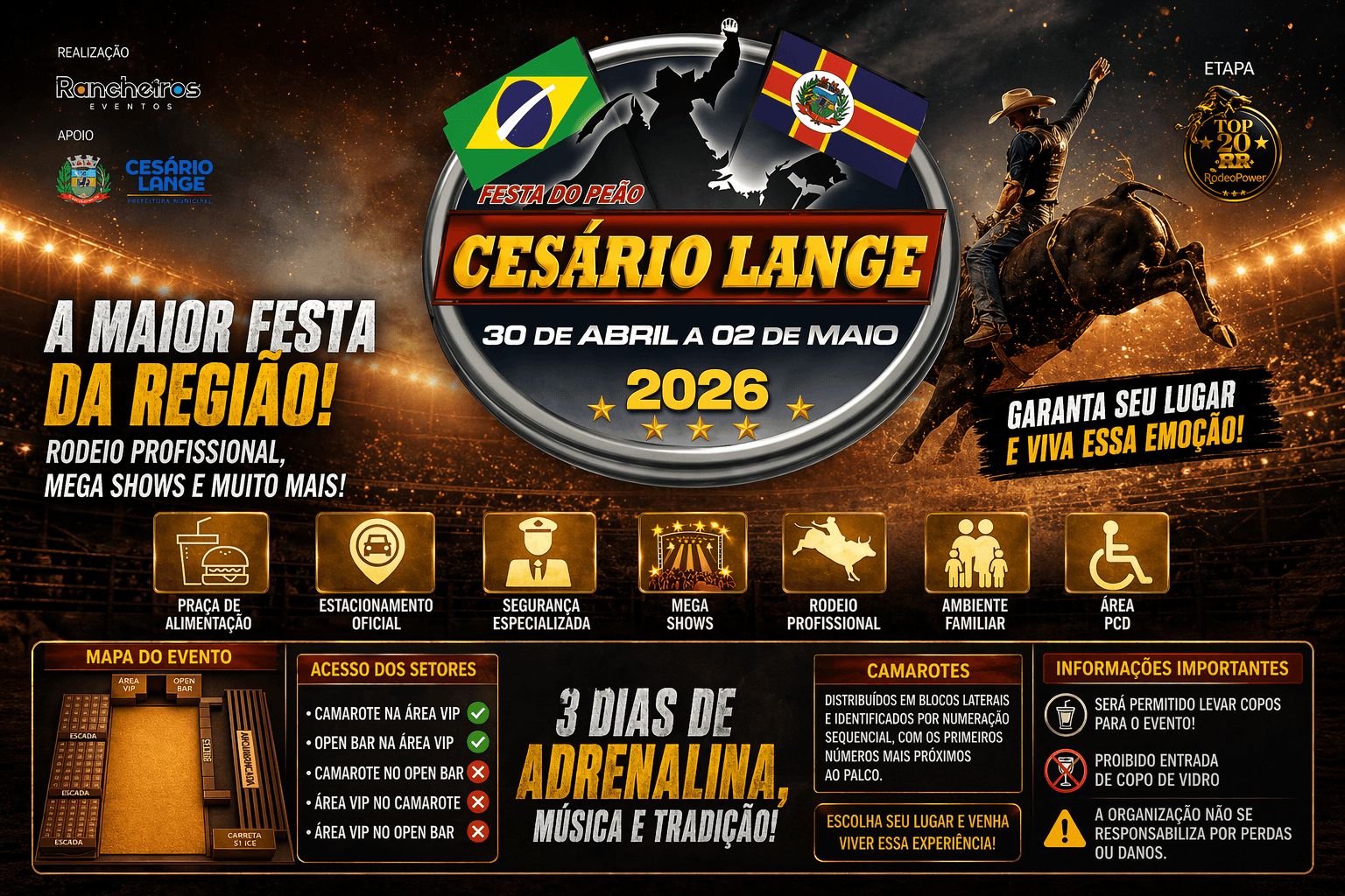 Festa do Peão de Cesário Lange 2026 promete movimentar a cidade com rodeio profi - Cultura em Cesário Lange