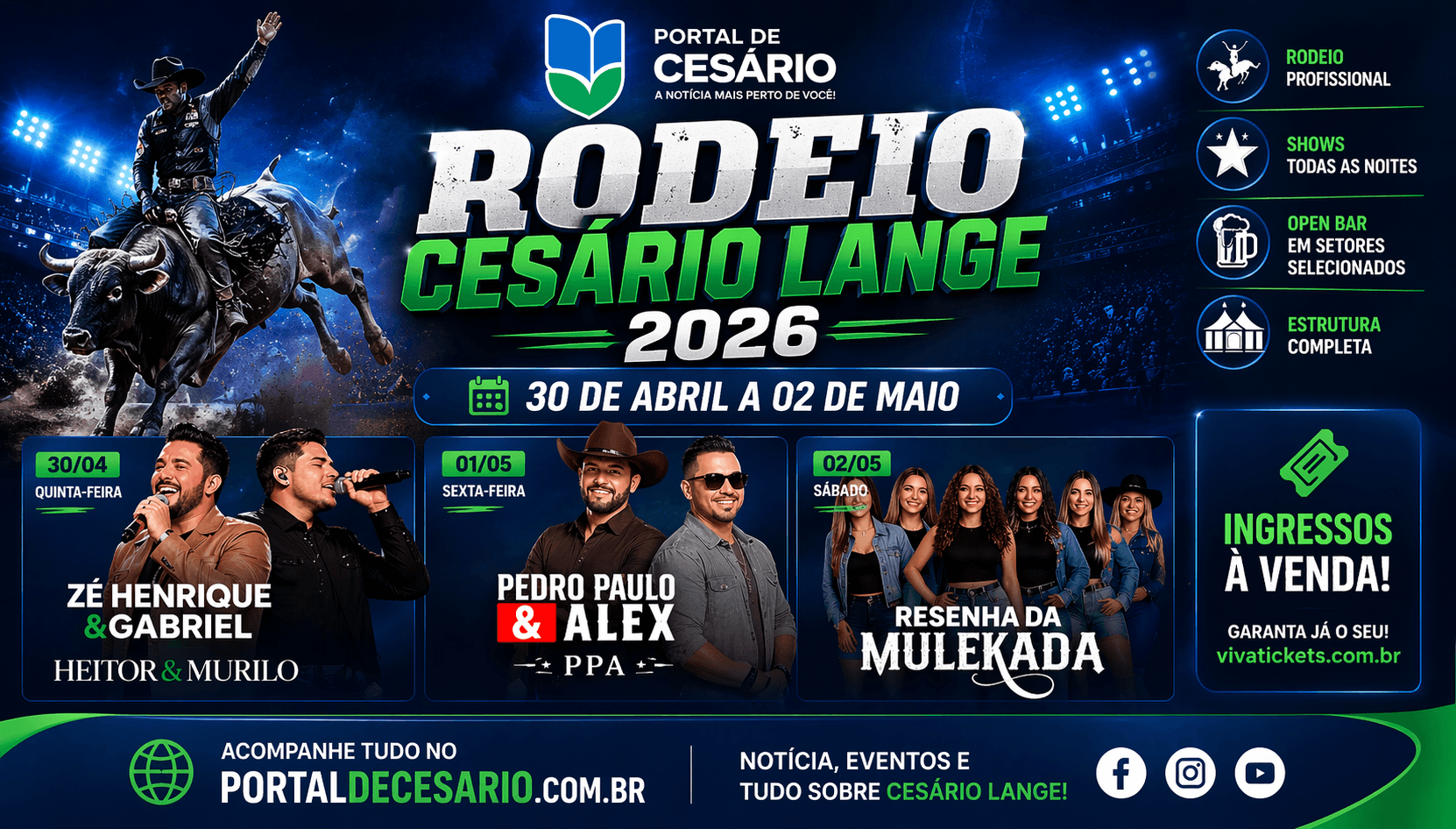 Rodeio de Cesário Lange 2026: programação completa, shows confirmados, ingressos - Cultura em Cesário Lange